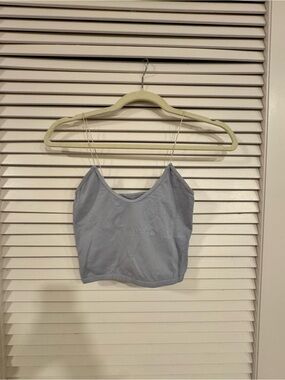 Free People Light Blue Cropped Cami with Double Spaghetti Straps